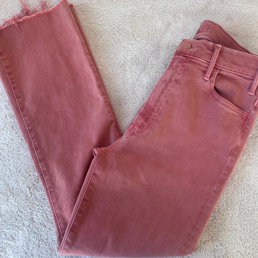Mother The Hustler Ankle Fray Jeans Coral Pink High Rise Flare 29 Worn Once!